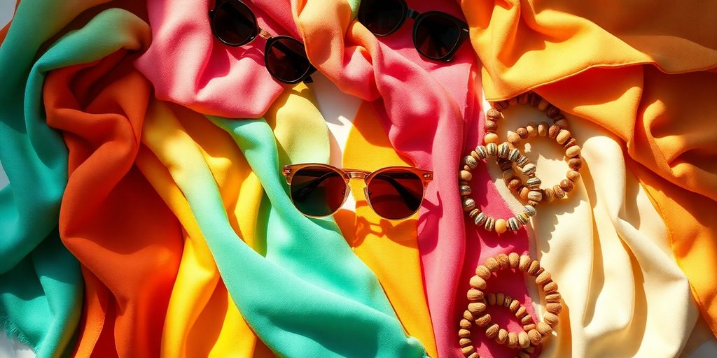 Woman wearing stylish scarf and sunglasses.
