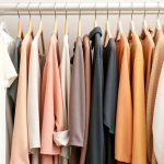 Minimalist wardrobe with neatly organized clothes.