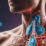 Thyroid gland with medical and wellness icons around it.