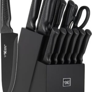 Knife Set, 15 Pcs Kitchen Knife Set with Block Self Sharpeni...