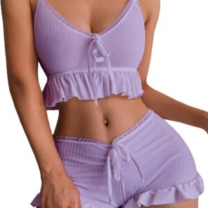 SweatyRocks Women's 2 Piece Lingerie Set Pajama Sets Ruffle ...
