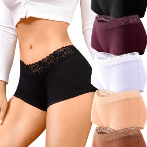 FINETOO Cotton Underwear for Women Boy Shorts Lace Boxer Bri...