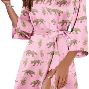 Ekouaer Women's Satin Robes Silk Kimono Bath Robe Short Ruff...