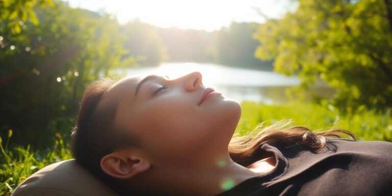 Person relaxing in nature, disconnected from technology.