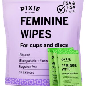 Pixie Menstrual Cup Wipes - Flushable, Biodegradable, pH Bal...