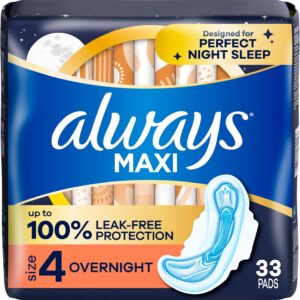 Always Maxi Overnight Pads with Wings for Women, Size 4, Ove...