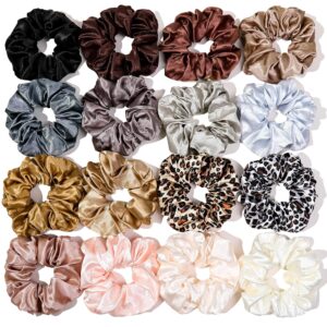 16 Scrunchies for Women - Satin Hair Ties and Bands, Big Pon...
