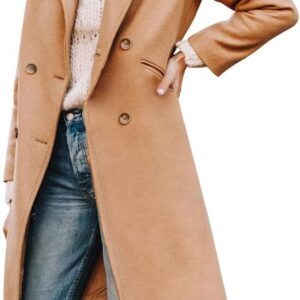 Yousify Womens Notched Lapel Collar Double Breasted Pea Coat…