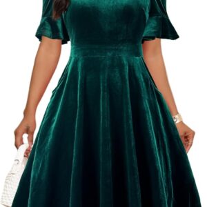 Womens Summer Ruffle Sleeve Collared V Neck Fit and Flare El…