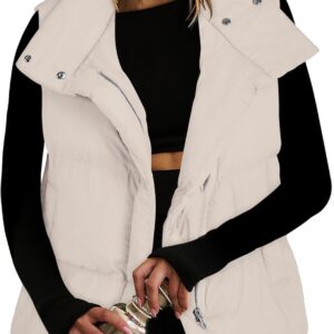 ANRABESS Women Puffer Vest Sleeveless Zip Up Stand Collar Qu…