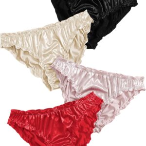Verdusa Women’s 4pack Frill Trim Satin Underwear Briefs Pant…