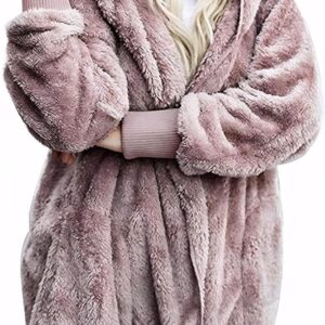 Zilcremo Women Hooded Cardigan Fuzzy Jacket Winter Open Fron…