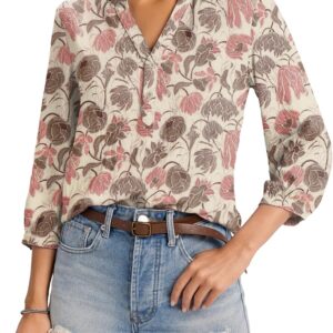 LOMON Womens Tops Dressy 3/4 Length Sleeve Henley V Neck But…