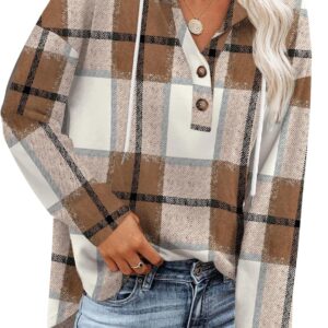 RUMIA Womens Tops V Neck Button Sweatshirt for Women Pullove…