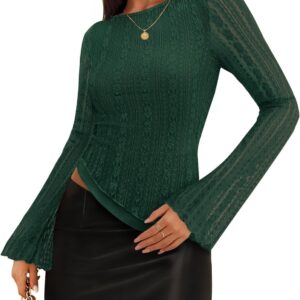 ZESICA Womens 2026 Spring Summer Lace Mesh Sleeve Tops Going…